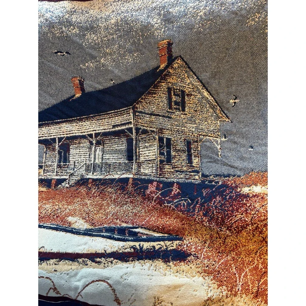 Bob Timberlake Paul Brent Woven Throw Blanket Coastal Farmhouse VTG USA cotton